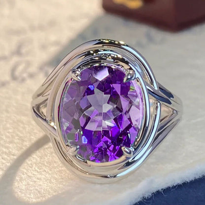 Luxury Purple Amethyst Crystal Ring for Women