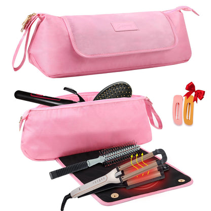 Pink Heat-Resistant Hair Tools Travel Organizer Bag for Curling Iron & Straightener