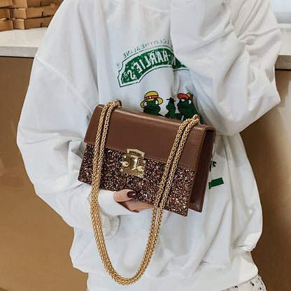 Chic Korean Style Sequin Lock Crossbody Handbag