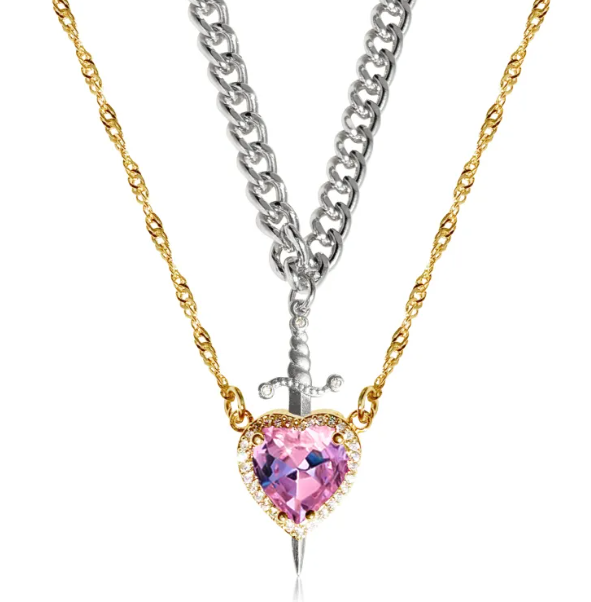 Gothic Heart Dagger Necklace for Couples