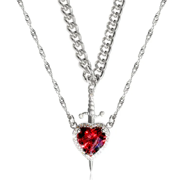 Gothic Heart Dagger Necklace for Couples
