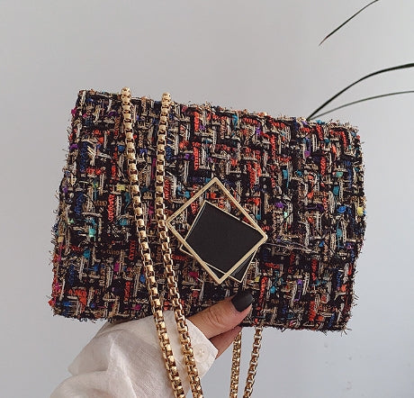Luxury Tweed Chain Strap Handbag – Elegant Women’s Crossbody Purse