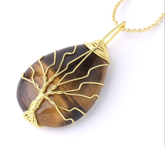 Tree of Life Crystal Teardrop Necklace