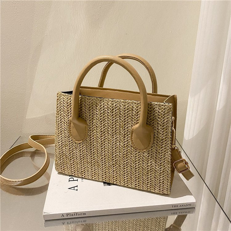 Women’s Straw Crossbody Handbag – Summer Woven Shoulder Tote