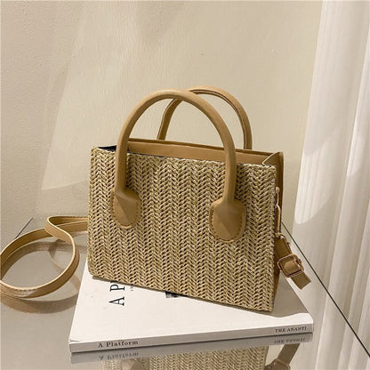 Women’s Straw Crossbody Handbag – Summer Woven Shoulder Tote