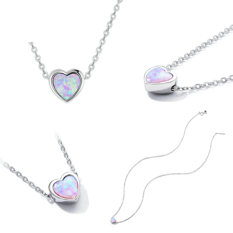 Opal Heart Necklace in S925 Sterling Silver