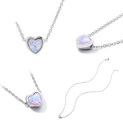 Opal Heart Necklace in S925 Sterling Silver
